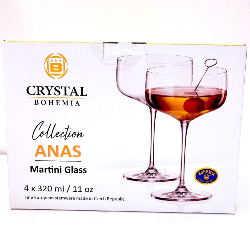 NEW!! Bohemia Royal Crystal Czech Martini Anas Glasses Set Of 4 320 ml - 11 Oz.